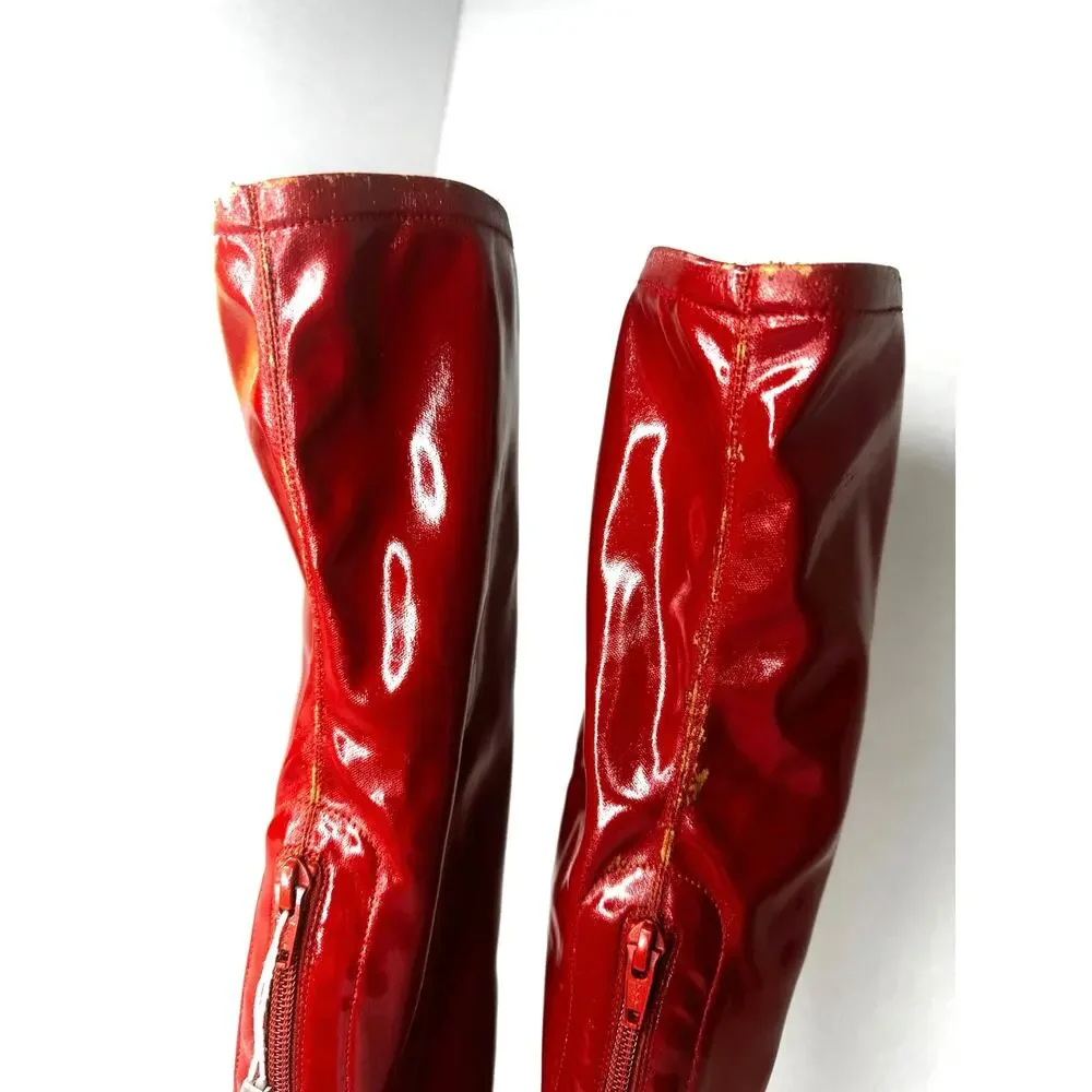 Valentino Garavani Atelier Red Patent Leather Over Knee OTK Boots Sz 36